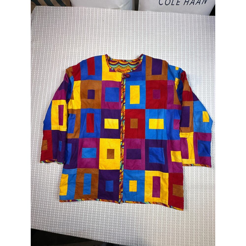 Vintage 2009 Handmade Quilt Jacket Color Block Geometric Art To Wear OOAK Sz XL